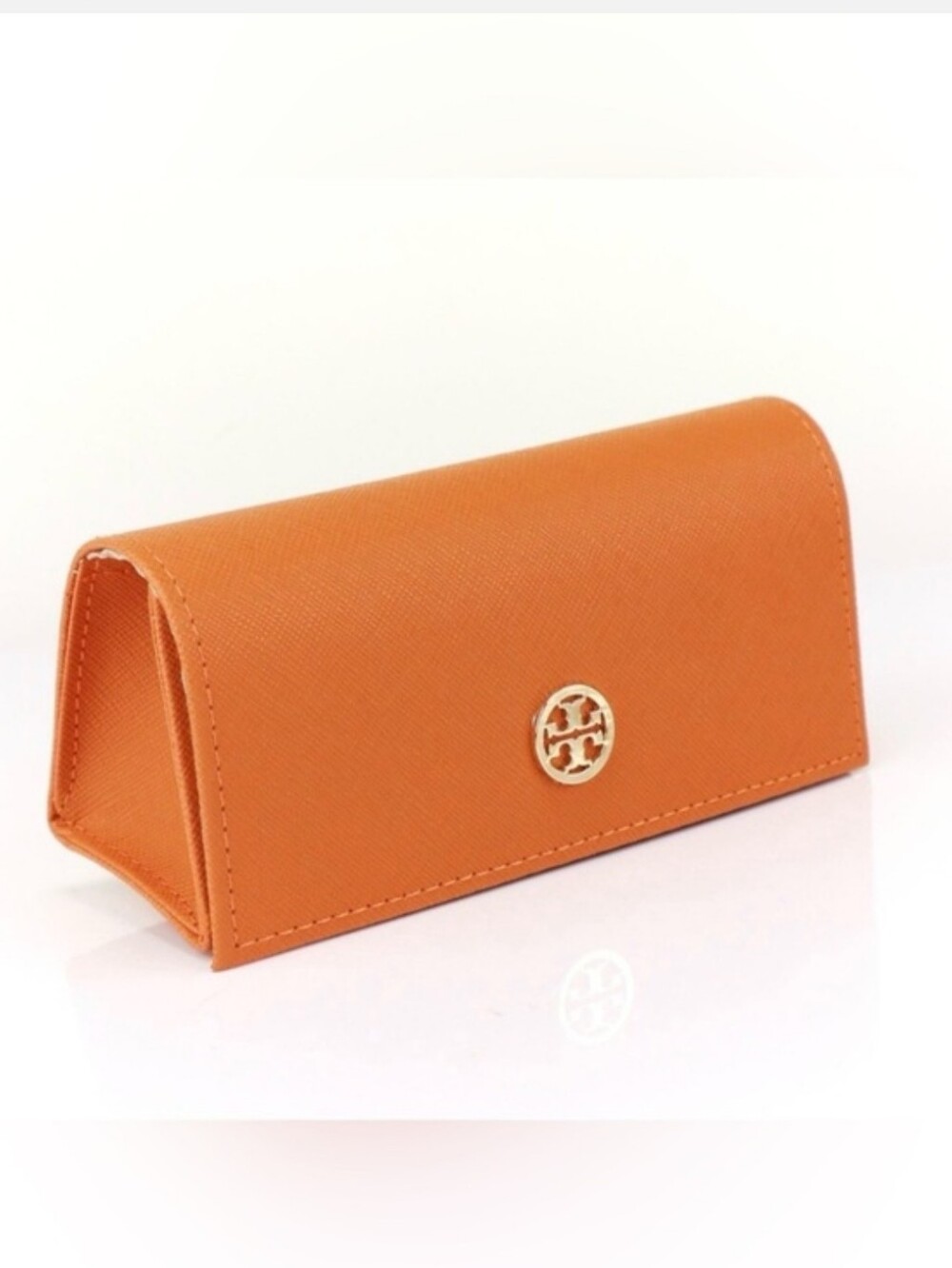 Tory Burch Orange Saffiano Leather Eyewear Case with Gold Logo